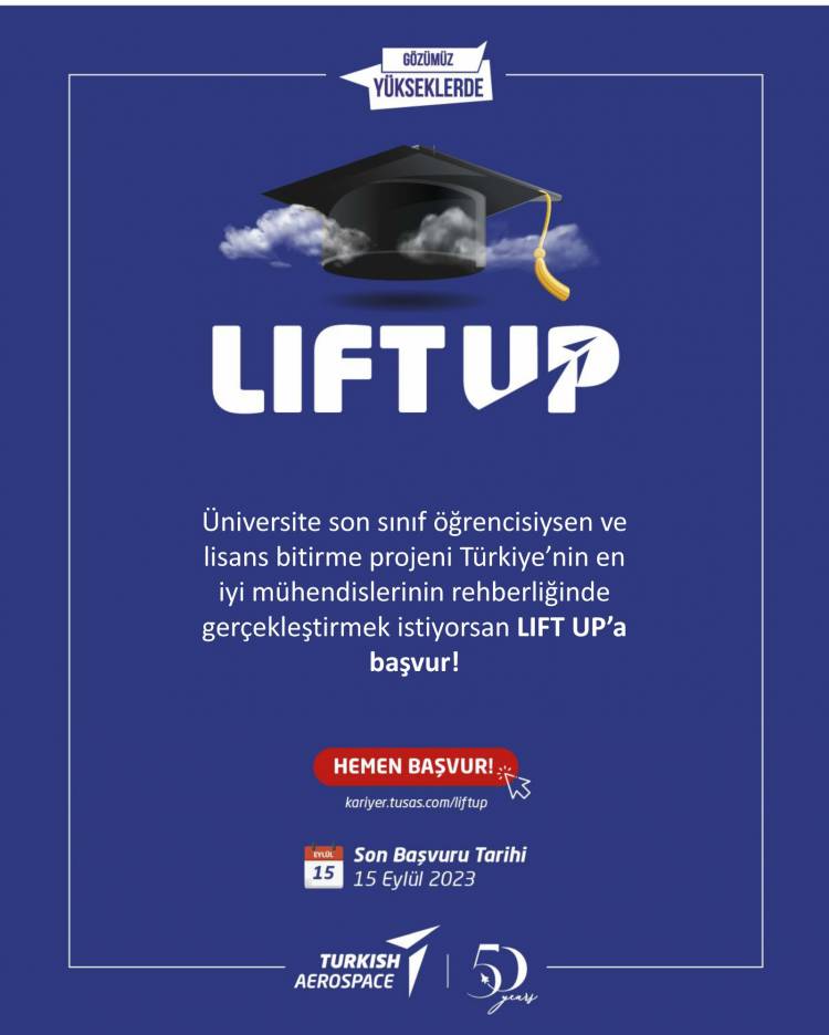 TUSAŞ 2023-2024 dönemi LIFT UP Sanayi Odaklı Lisans Bitirme Projeleri Basvuruları